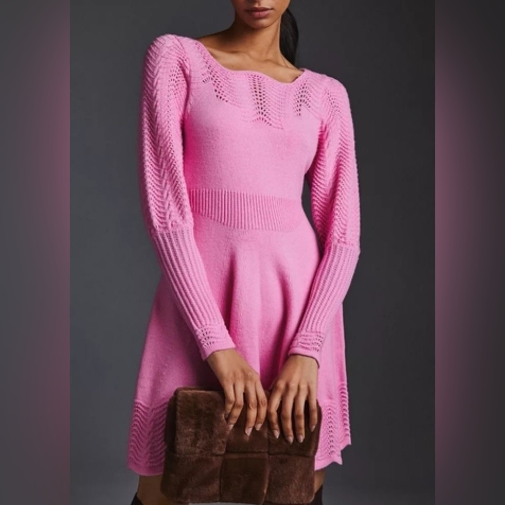 Anthropologie Pointelle Sweater Dress Size XL - Picture 3 of 8